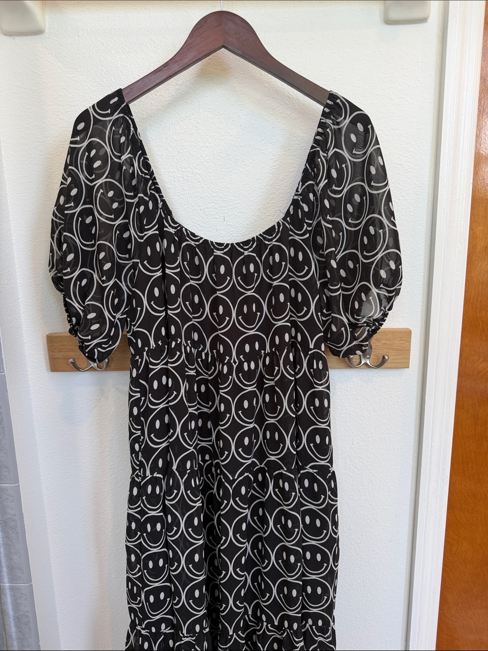 Dressed in LALA Black Maxi Dress with White Smiley Print